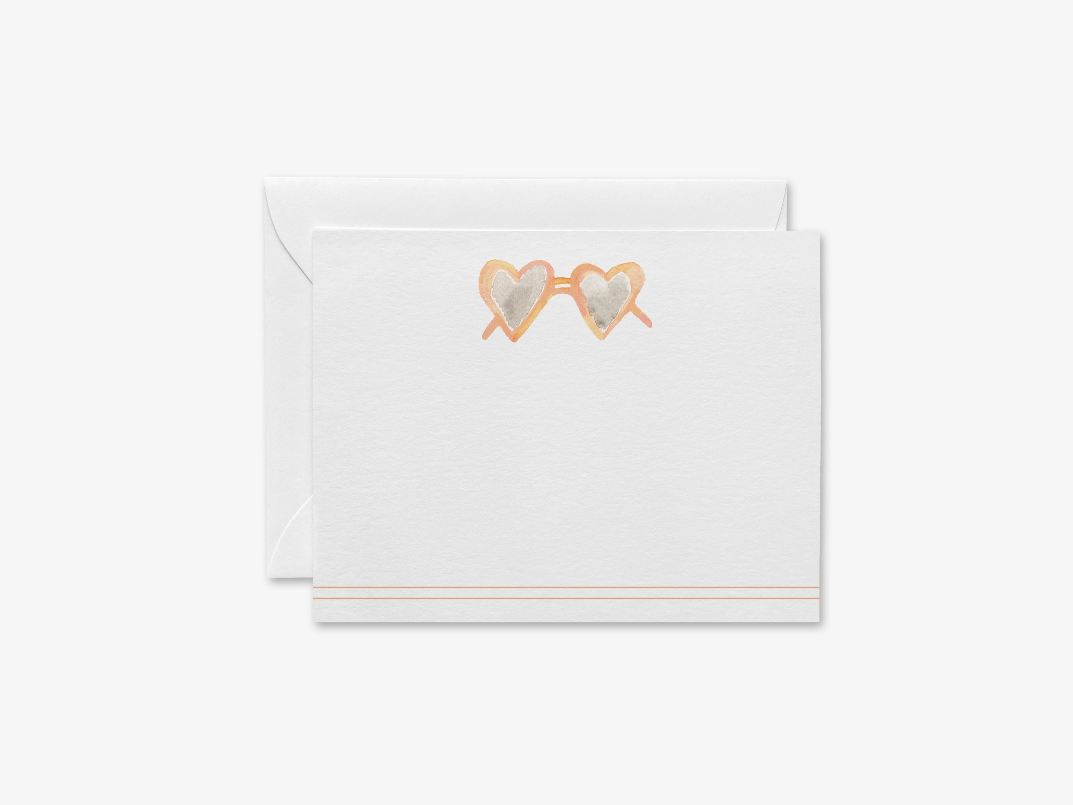 Heart Glasses Flat Notes [Sets of 8]-These flat notecards are 4.25x5.5 and feature our hand-painted watercolor heart glasses, printed in the USA on 120lb textured stock. They come with white envelopes and make great thank yous and gifts for the sunglass lover in your life.-The Singing Little Bird