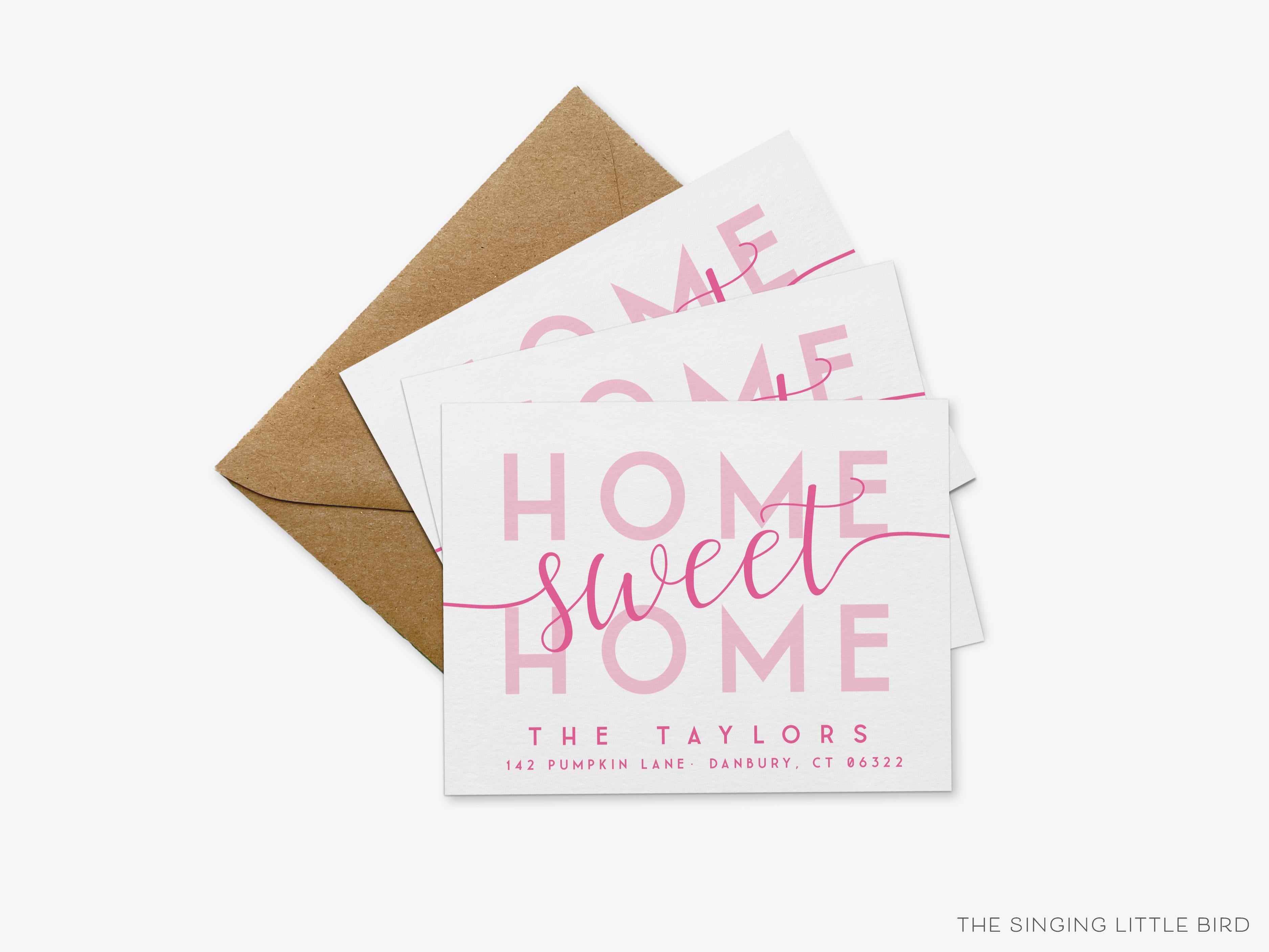 Home Sweet Home Moving Announcement-These personalized flat change of address cards are 4.25x5.5 and feature our hand-painted watercolor Home Sweet Home text, printed in the USA on 120lb textured stock. They come with your choice of envelopes and make great moving announcements for the new homeowner.-The Singing Little Bird