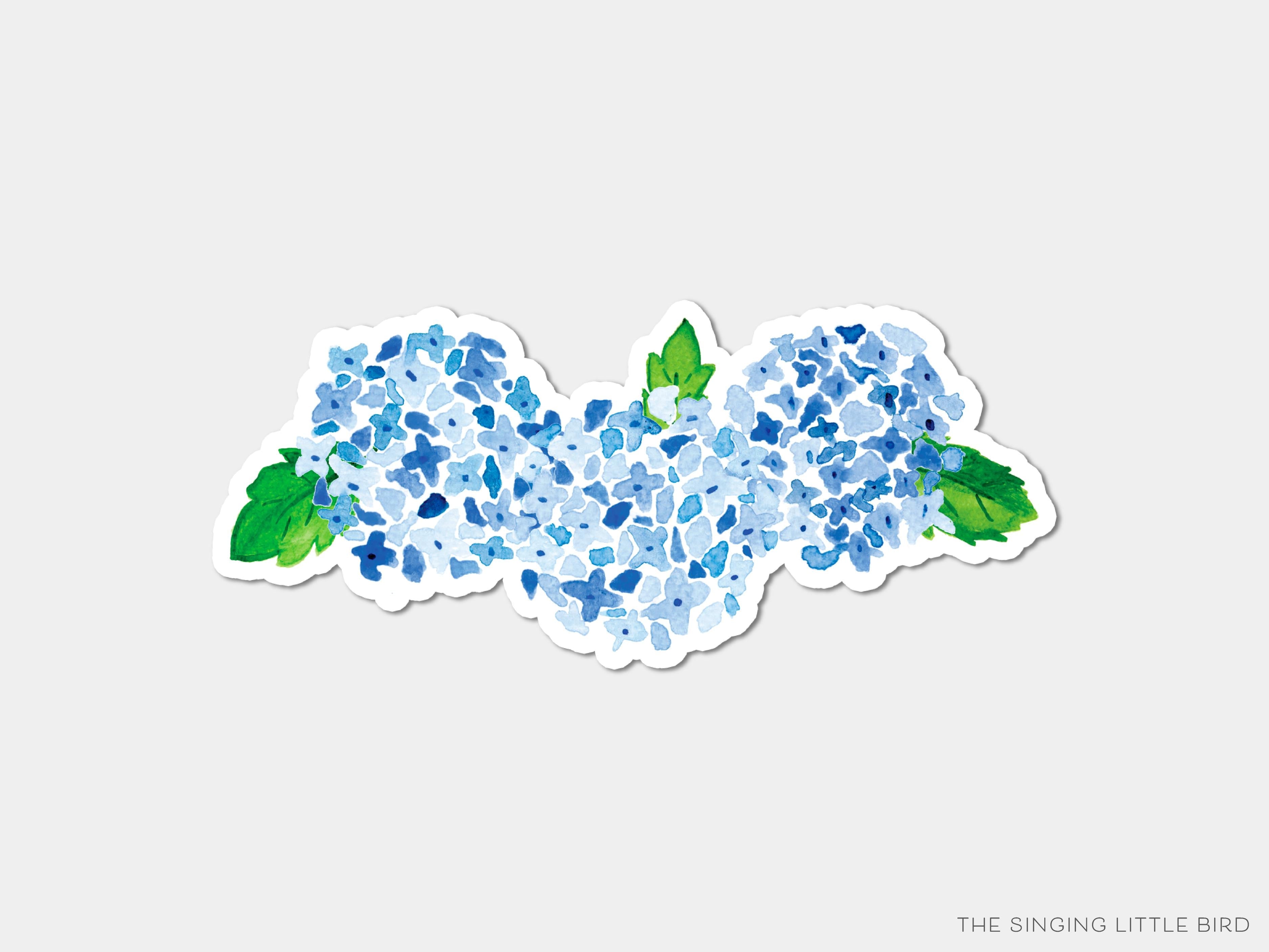 Hydrangea Bunch Vinyl Sticker-These weatherproof die cut stickers feature our hand-painted watercolor hydrangea, making great laptop or water bottle stickers or gifts for the gardner in your life.-The Singing Little Bird
