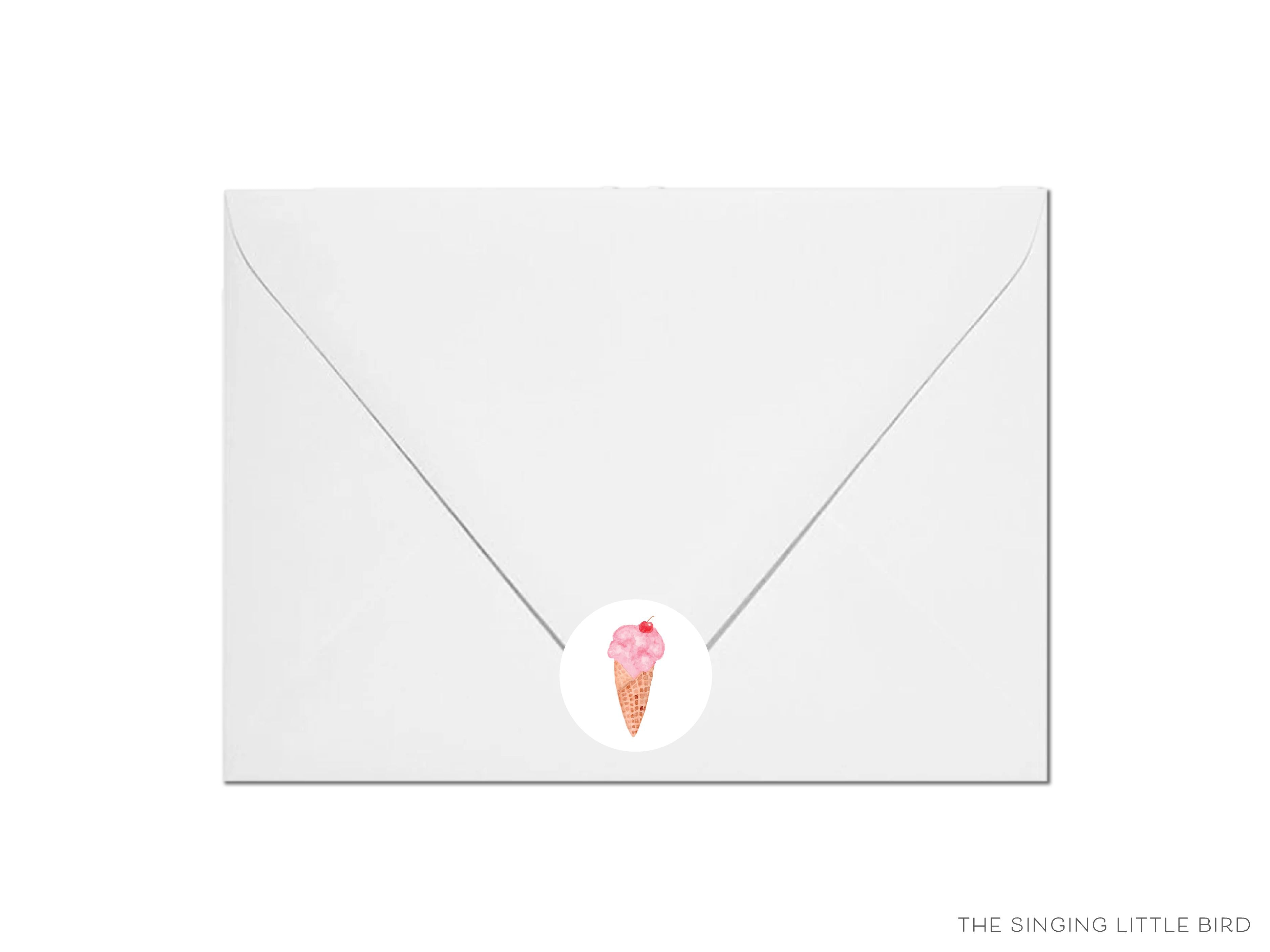 Ice Cream Round Stickers-These matte round stickers feature our hand-painted watercolor ice cream cone, making great envelope seals or gifts for the treats lover in your life.-The Singing Little Bird