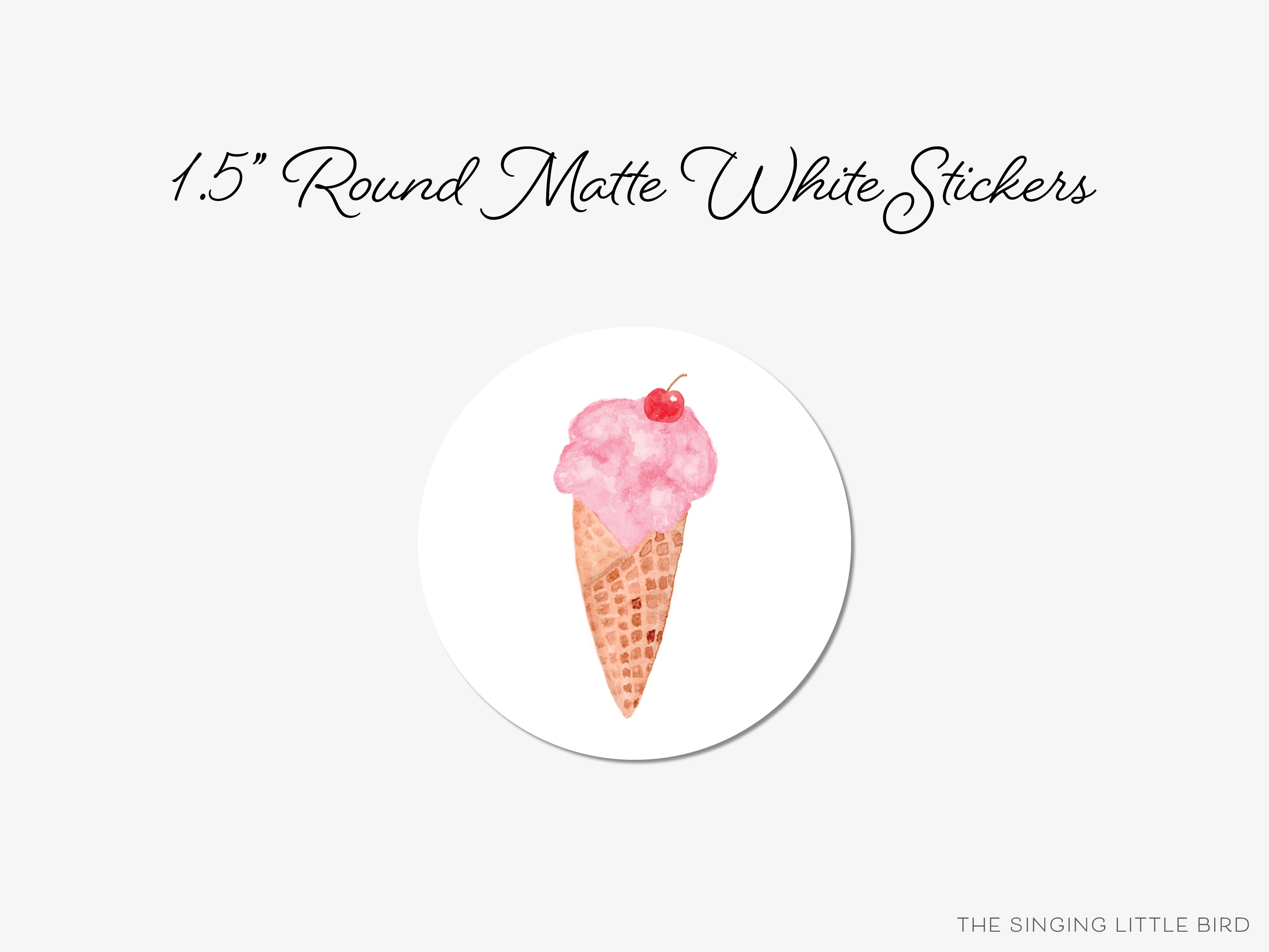 Ice Cream Round Stickers-These matte round stickers feature our hand-painted watercolor ice cream cone, making great envelope seals or gifts for the treats lover in your life.-The Singing Little Bird