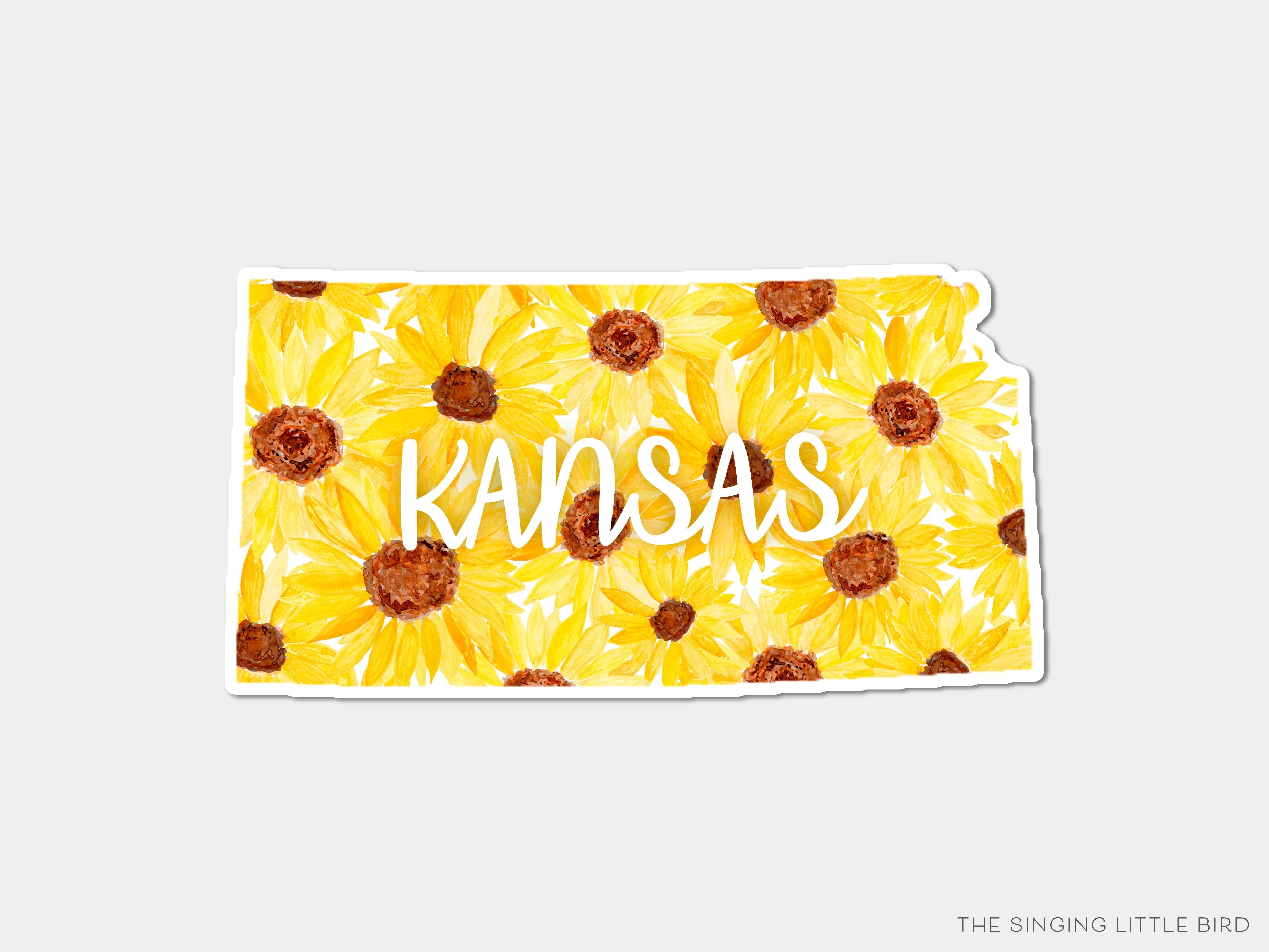 Kansas Sunflower Vinyl Sticker-These weatherproof die cut stickers feature our hand-painted watercolor Kansas sunflowers, making great laptop or water bottle stickers or gifts for the Kansas lover in your life.-The Singing Little Bird