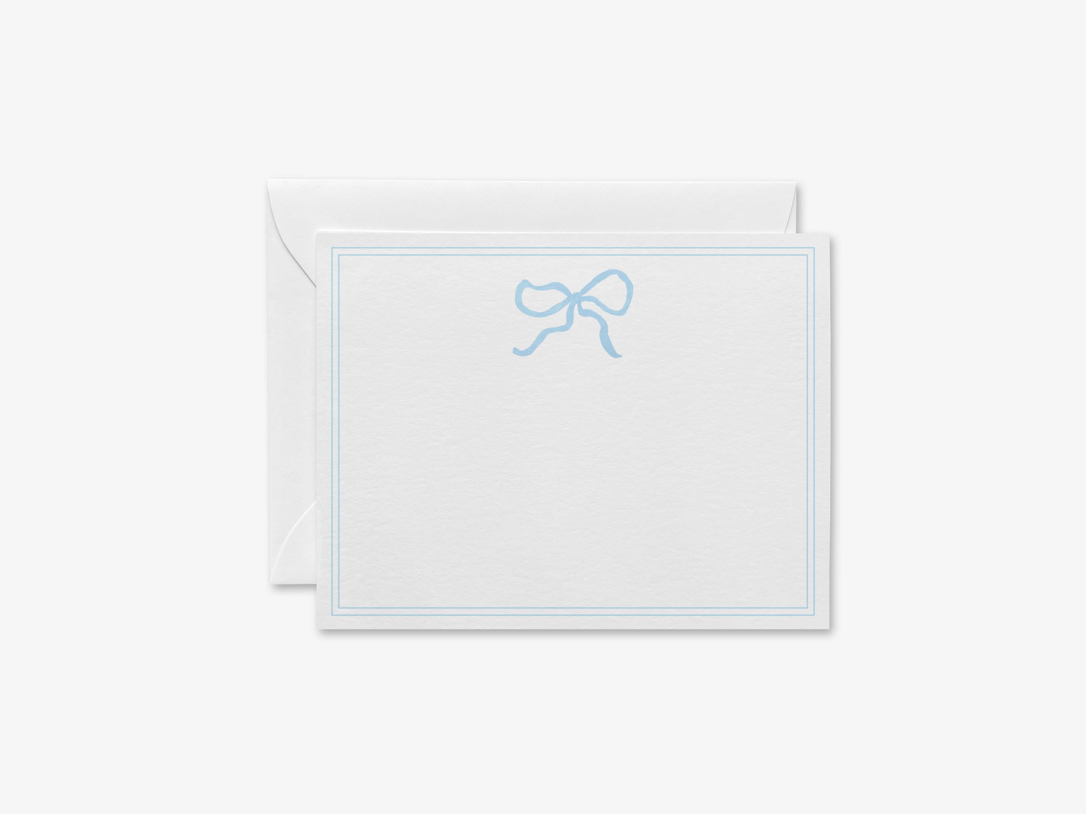 Light Blue Bow Flat Notes [Sets of 8]-These flat notecards are 4.25x5.5 and feature our hand-painted watercolor bow, printed in the USA on 120lb textured stock. They come with white envelopes and make great thank yous and gifts for the bow lover in your life.-The Singing Little Bird