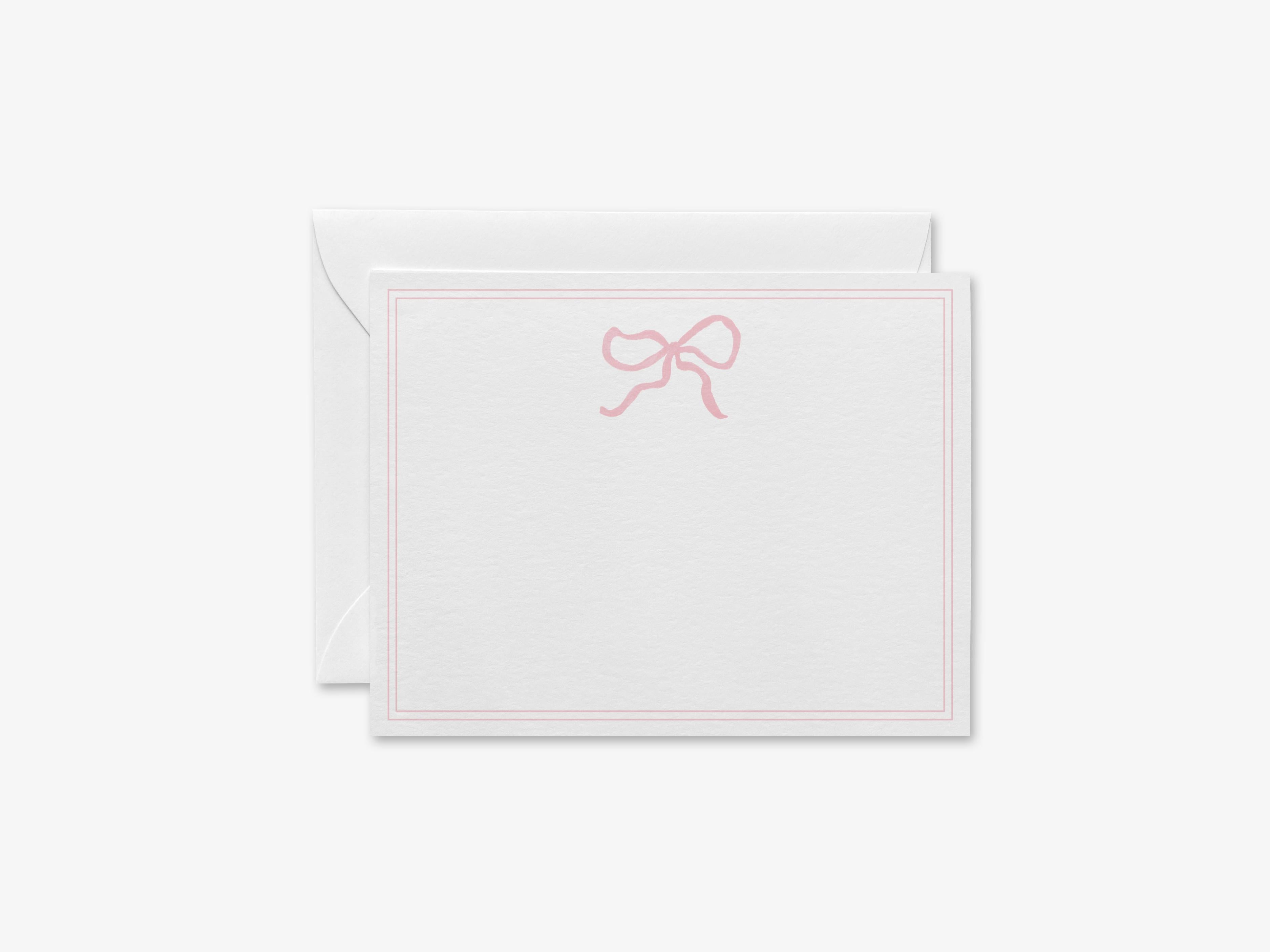 Light Pink Bow Flat Notes [Sets of 8]-These flat notecards are 4.25x5.5 and feature our hand-painted watercolor pink bow, printed in the USA on 120lb textured stock. They come with white envelopes and make great thank yous and gifts for the bow lover in your life.-The Singing Little Bird