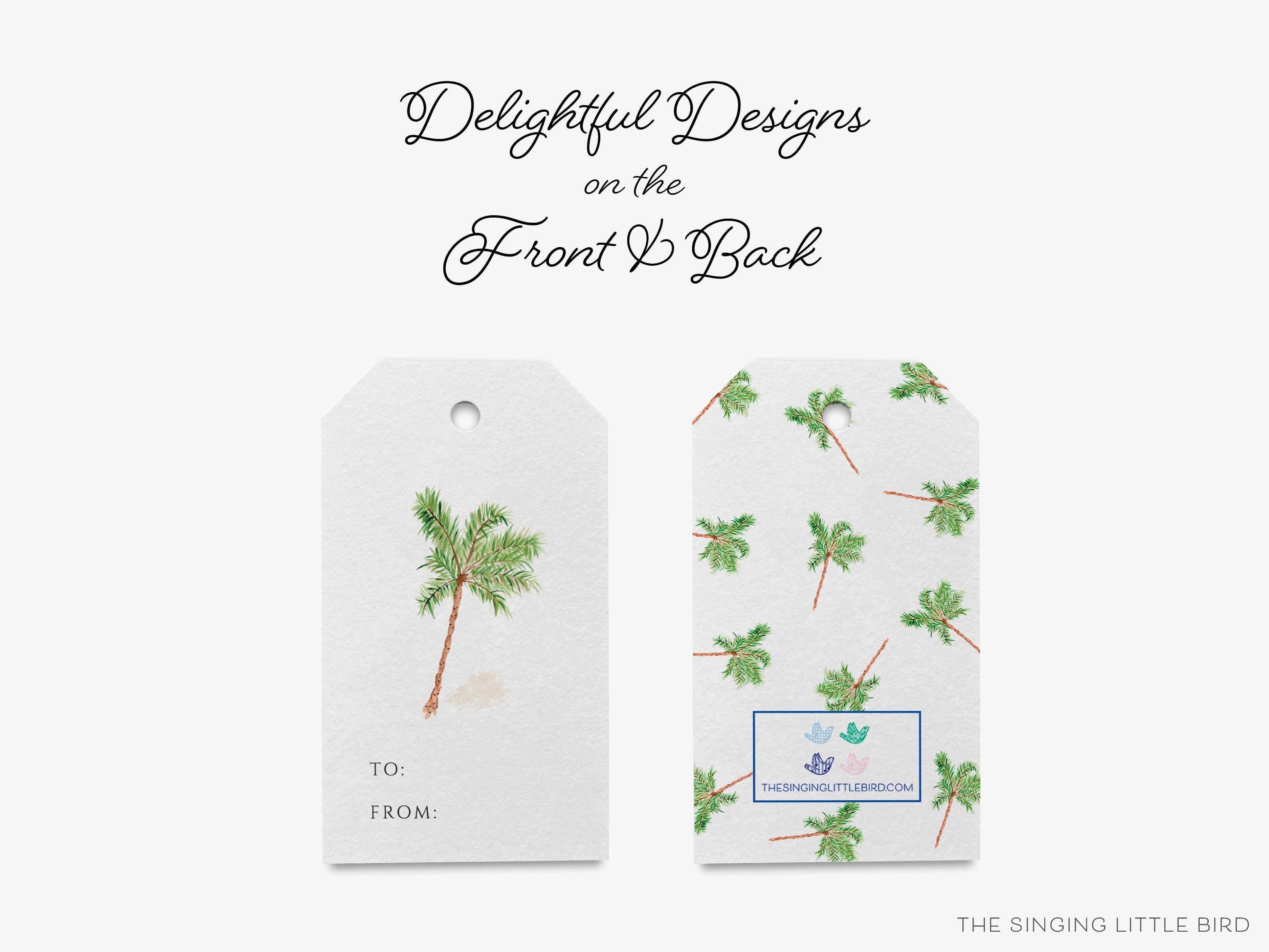 Palm Tree Gift Tags [Set of 8]-These gift tags come in sets, hole-punched with white twine and feature our hand-painted watercolor palm tree, printed in the USA on 120lb textured stock. They make great tags for gifting or gifts for the beach lover in your life.-The Singing Little Bird