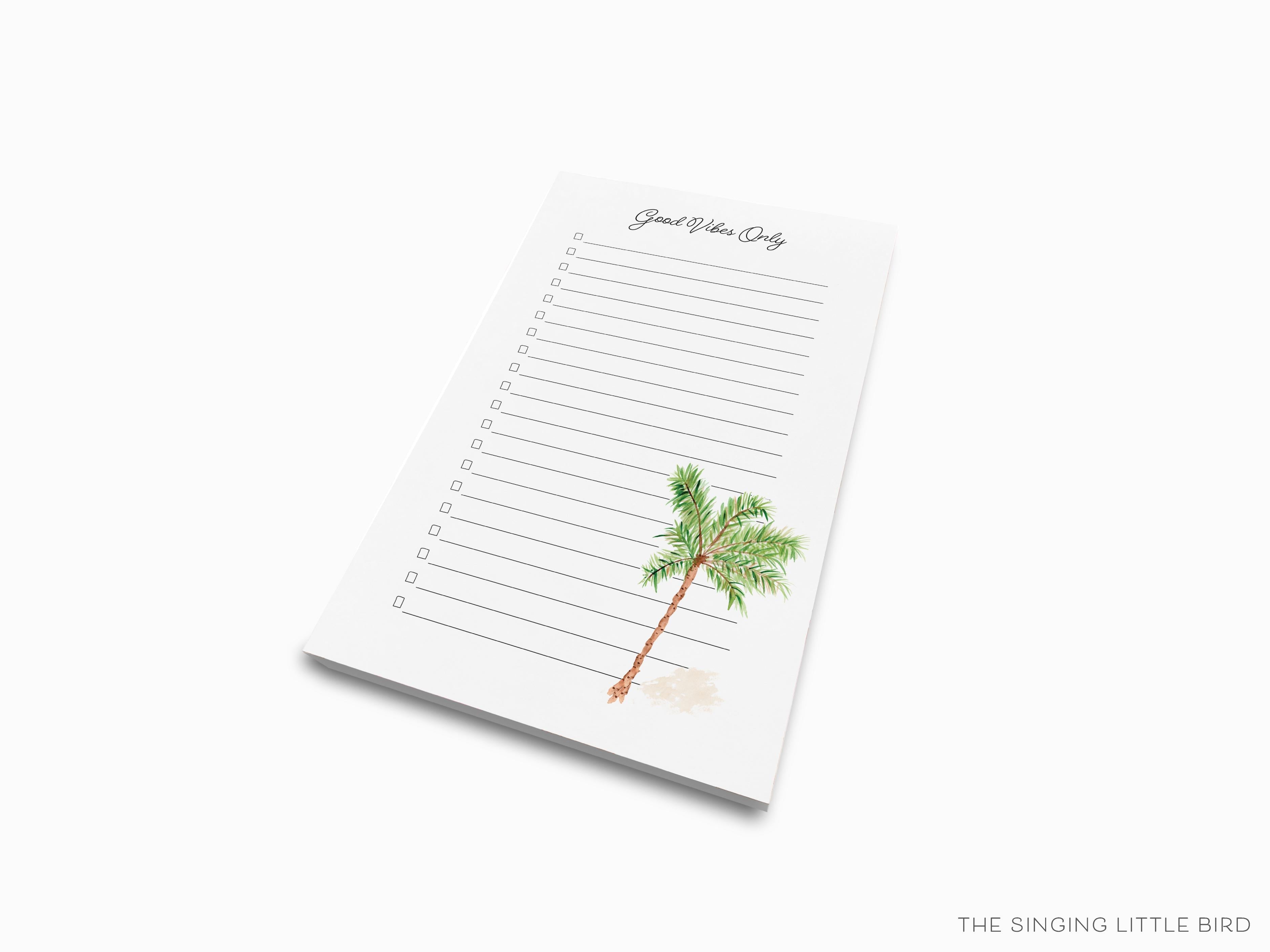 Palm Tree Notepad-These notepads feature our hand-painted watercolor Palm Tree, printed in the USA on a beautiful smooth stock. You choose which size you want (or bundled together for a beautiful gift set) and makes a great gift for the checklist and beach lover in your life.-The Singing Little Bird