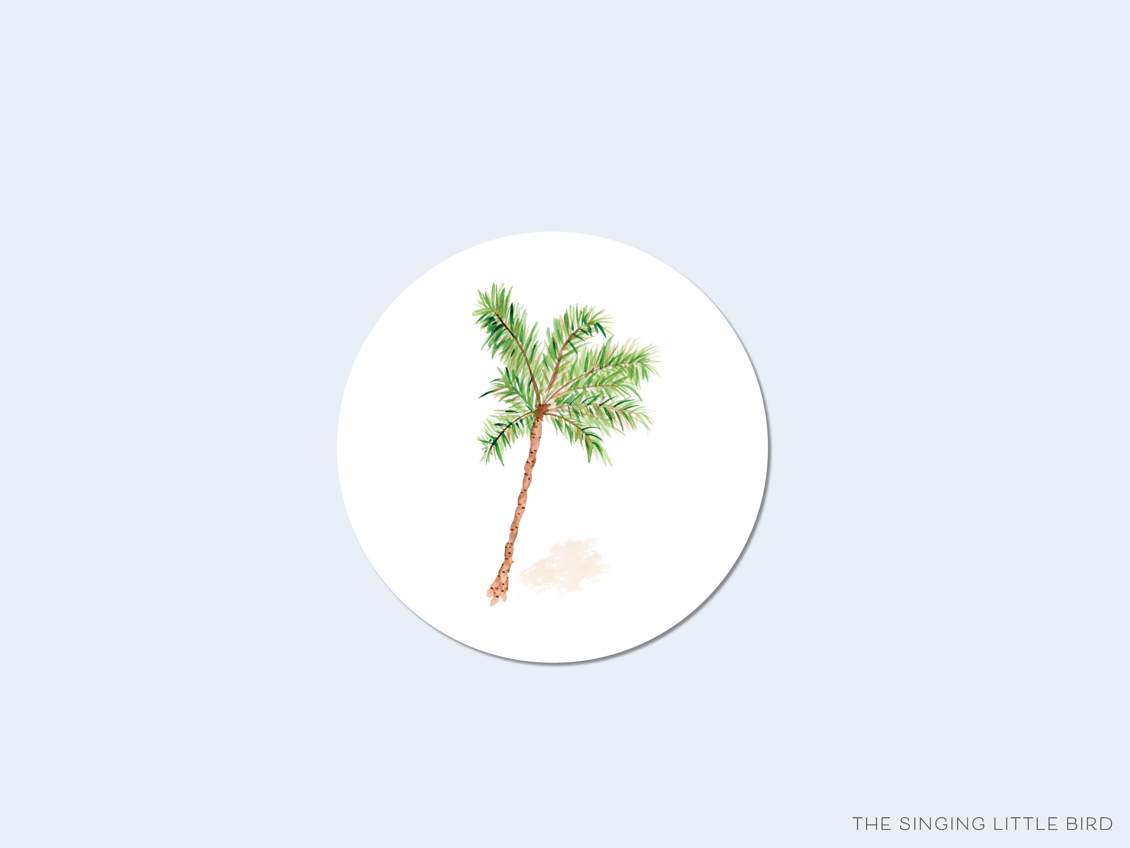 Palm Tree Round Stickers-These matte round stickers feature our hand-painted watercolor palm tree, making great envelope seals or gifts for the tropical lover in your life.-The Singing Little Bird