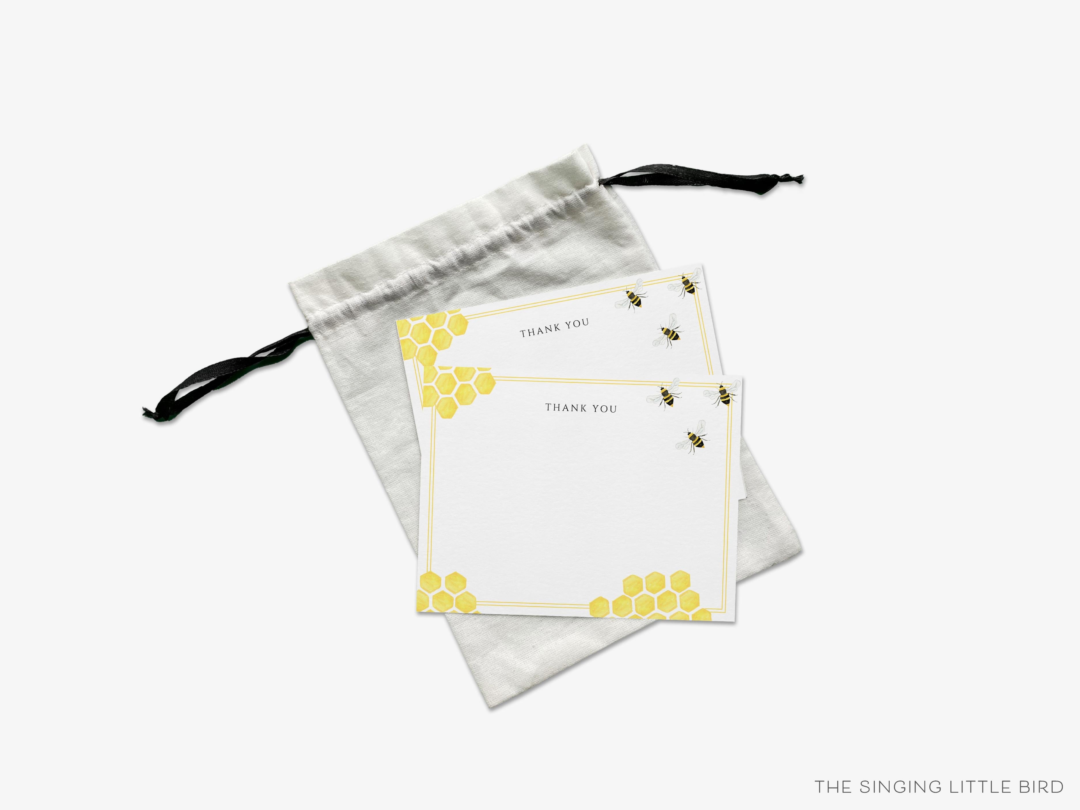 Personalized Bee Hive Flat Notes-These personalized flat notecards are 4.25x5.5 and feature our hand-painted watercolor Bee Hive, printed in the USA on 120lb textured stock. They come with your choice of envelopes and make great thank yous and gifts for the bee lover in your life.-The Singing Little Bird