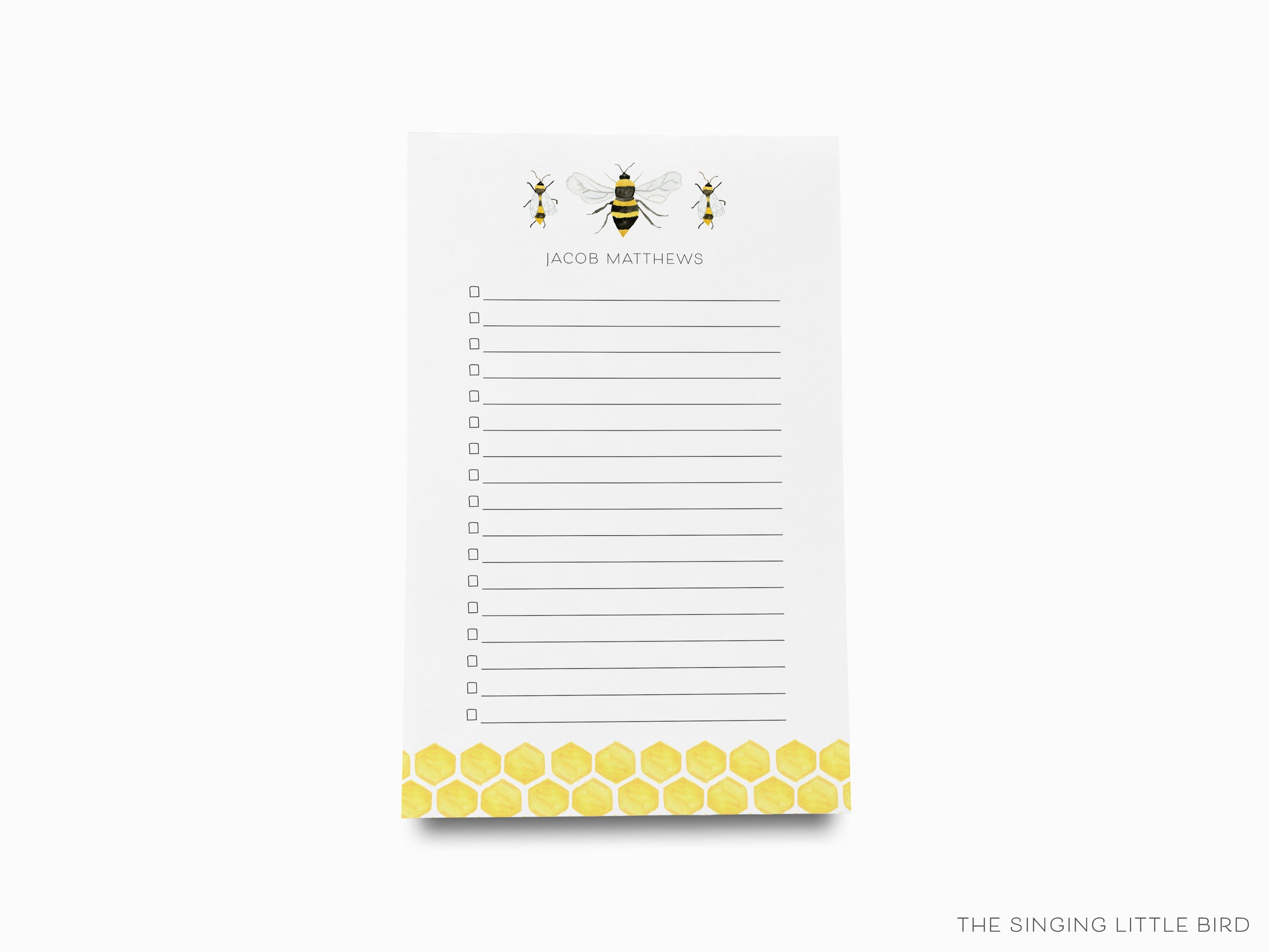 Personalized Bee Notepad-These personalized notepads feature our hand-painted watercolor bee, printed in the USA on a beautiful smooth stock. You choose which size you want (or bundled together for a beautiful gift set) and makes a great gift for the checklist and bee lover in your life.-The Singing Little Bird