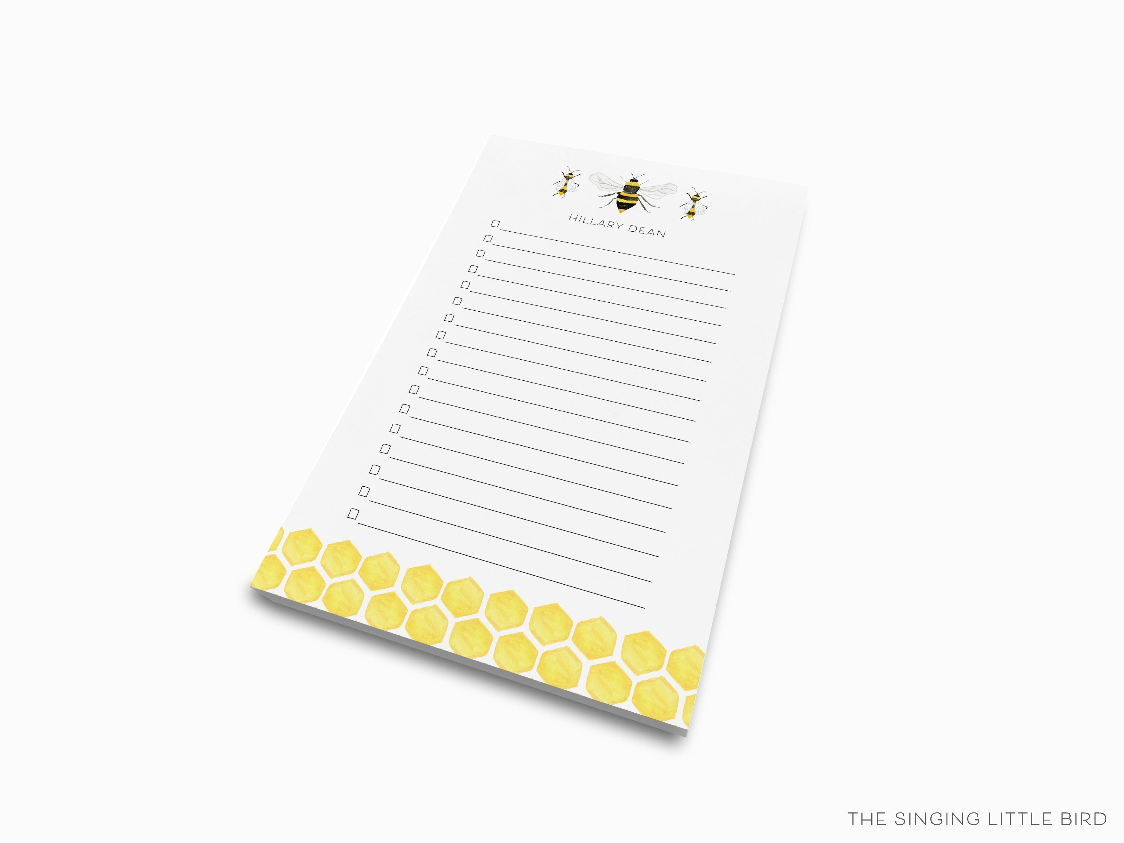 Personalized Bee Notepad-These personalized notepads feature our hand-painted watercolor Bee, printed in the USA on a beautiful smooth stock. You choose which size you want (or bundled together for a beautiful gift set) and makes a great gift for the checklist and bee lover in your life.-The Singing Little Bird