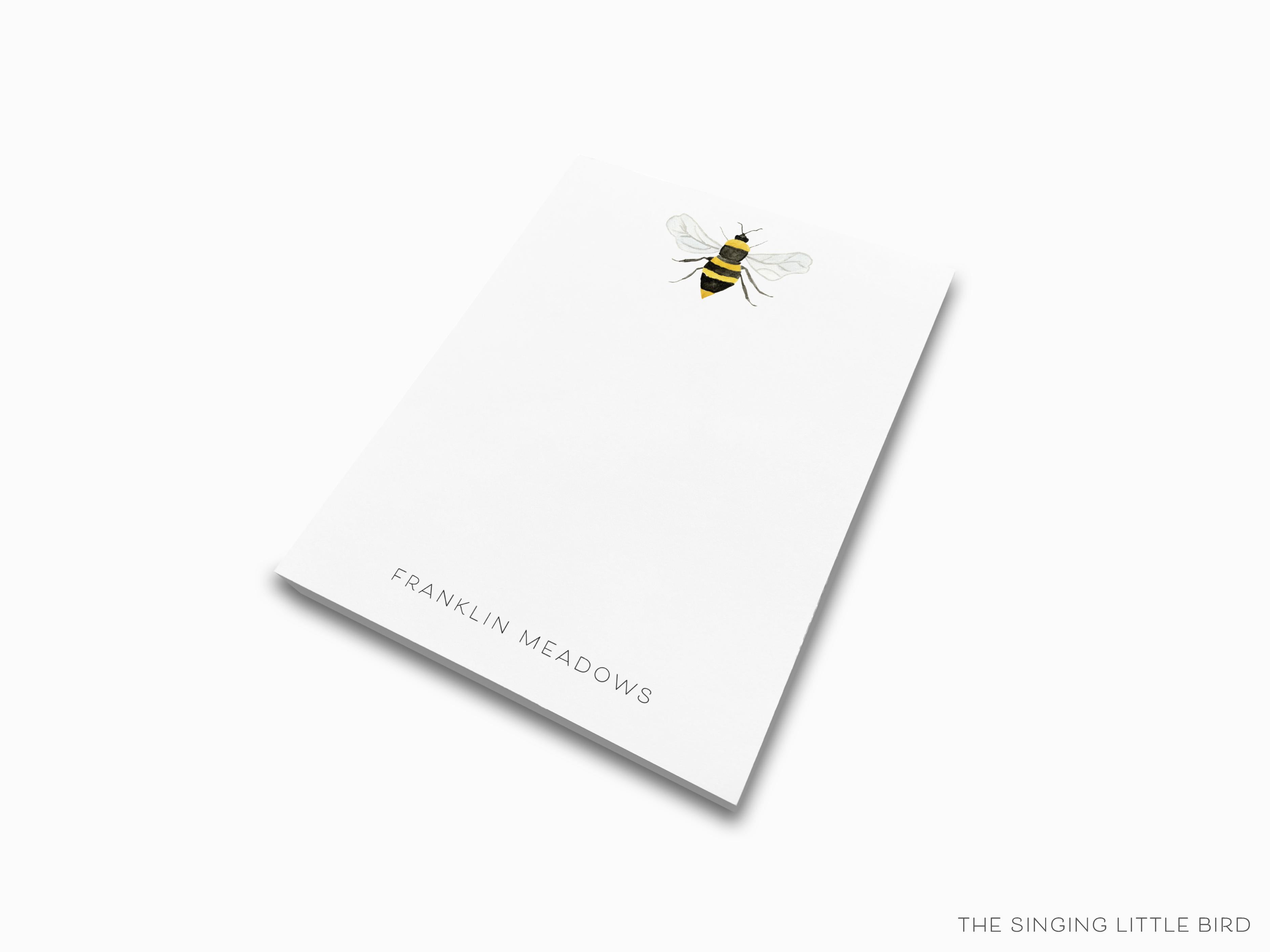 Personalized Bee Notepad-These personalized notepads feature our hand-painted watercolor bee, printed in the USA on a beautiful smooth stock. You choose which size you want (or bundled together for a beautiful gift set) and makes a great gift for the checklist and bee lover in your life.-The Singing Little Bird