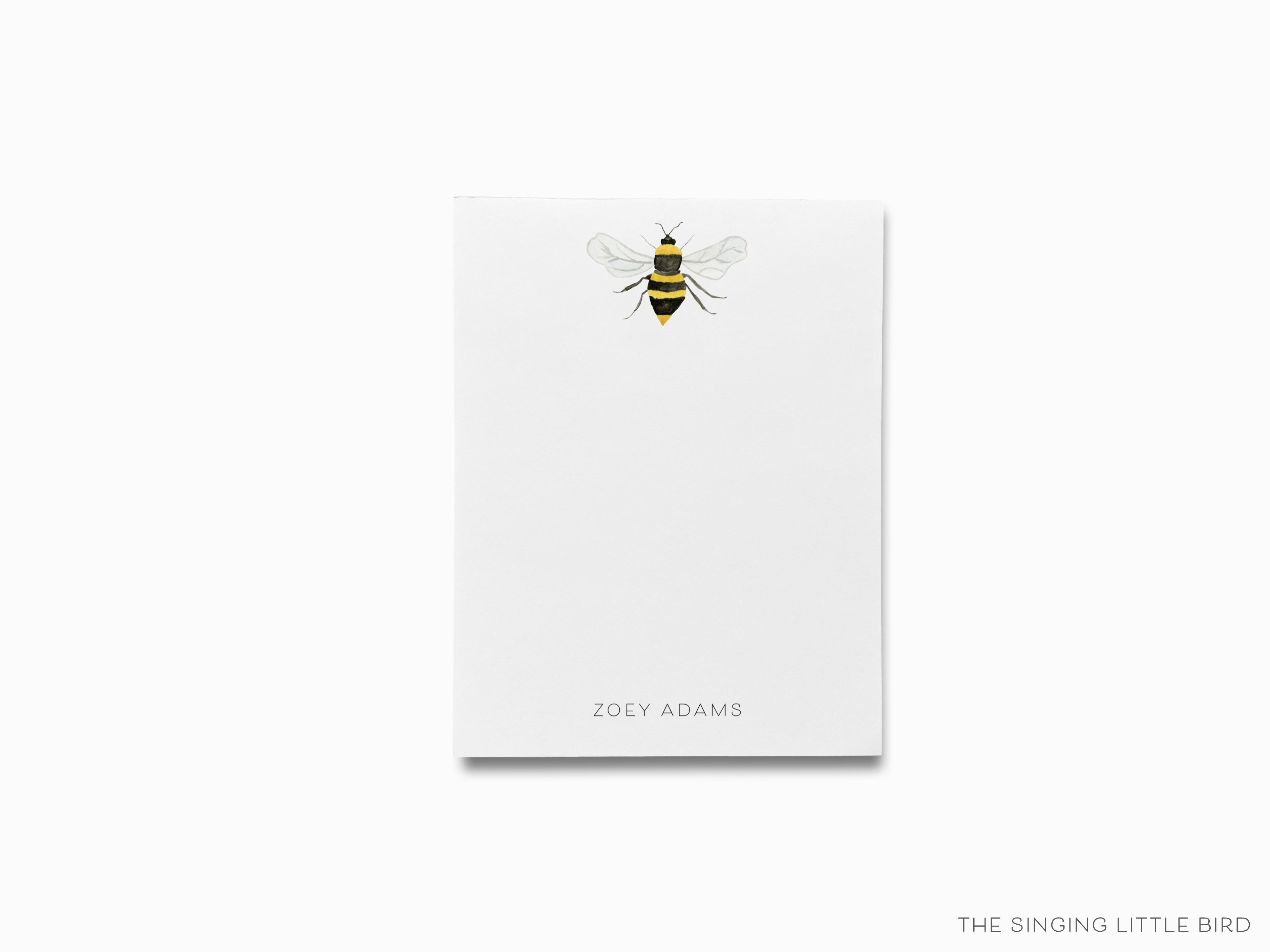 Personalized Bee Notepad-These personalized notepads feature our hand-painted watercolor bee, printed in the USA on a beautiful smooth stock. You choose which size you want (or bundled together for a beautiful gift set) and makes a great gift for the checklist and bee lover in your life.-The Singing Little Bird