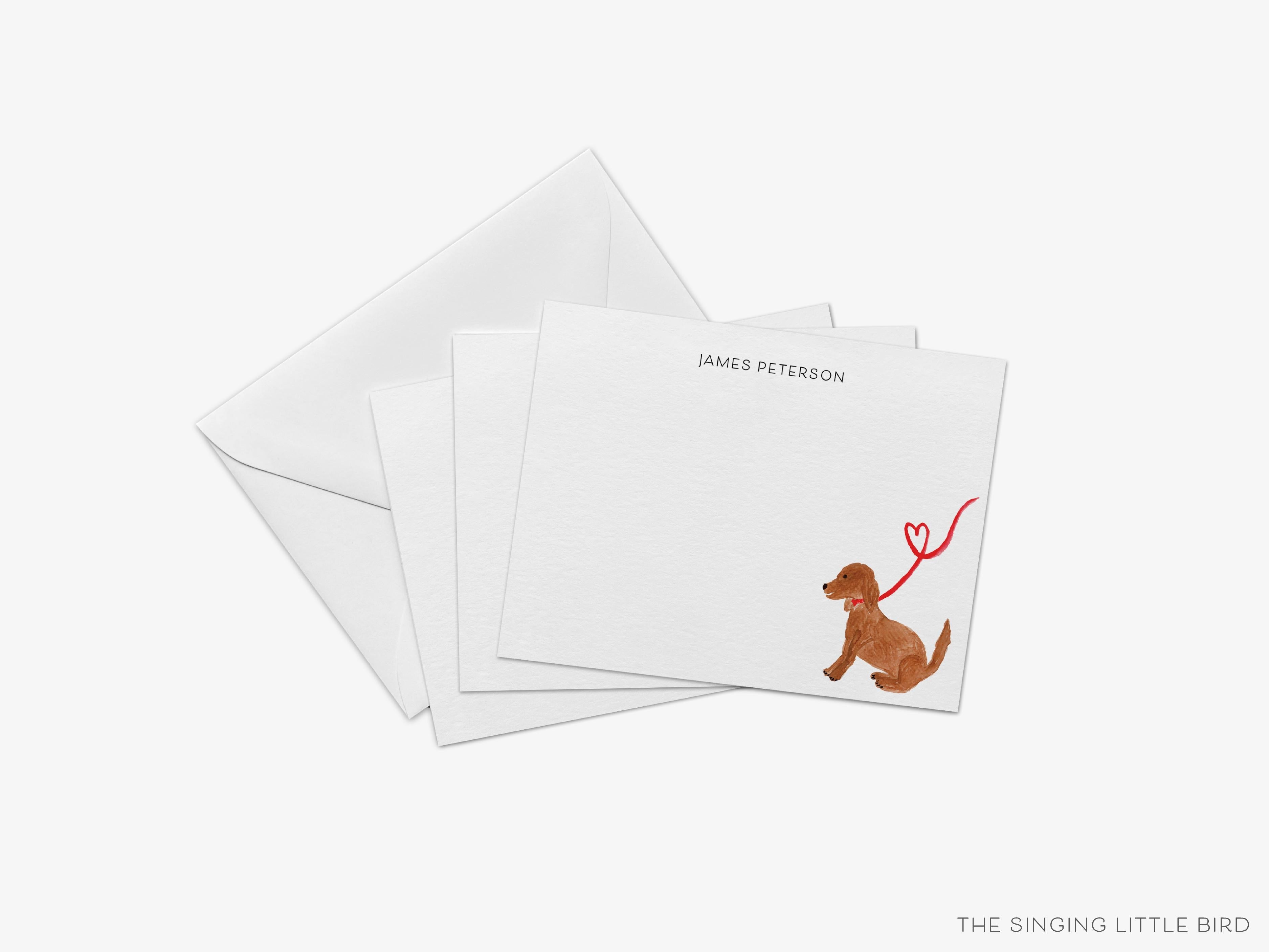 Personalized Dog Lover Flat Notes-These personalized flat notecards are 4.25x5.5 and feature our hand-painted watercolor dog, printed in the USA on 120lb textured stock. They come with your choice of envelopes and make great thank yous and gifts for the puppy lover in your life.-The Singing Little Bird