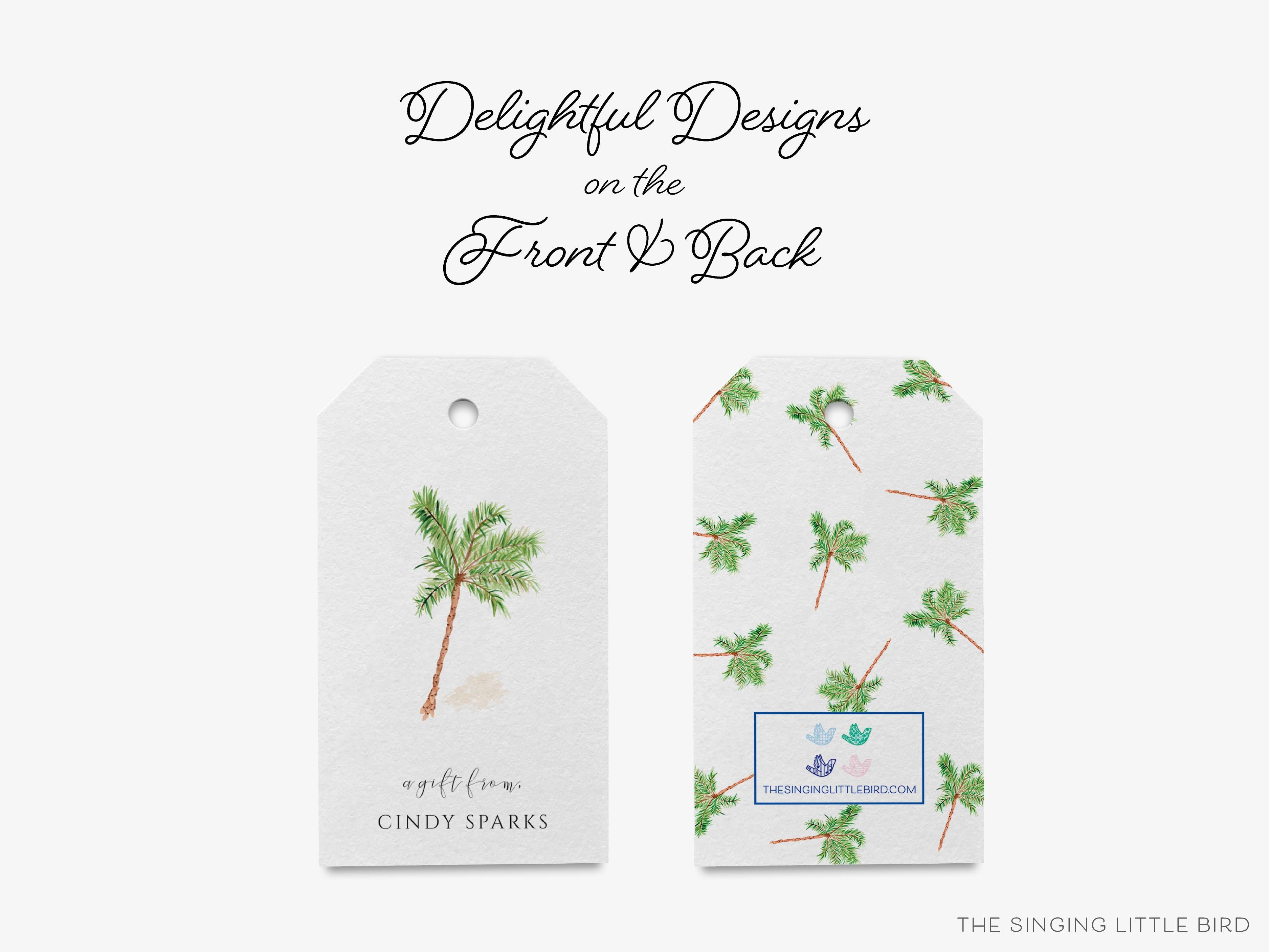 Personalized Palm Tree Gift Tags-These gift tags come in sets, hole-punched with white twine and feature our hand-painted watercolor palm tree, printed in the USA on 120lb textured stock. They make great tags for gifting or gifts for the tropical lover in your life.-The Singing Little Bird