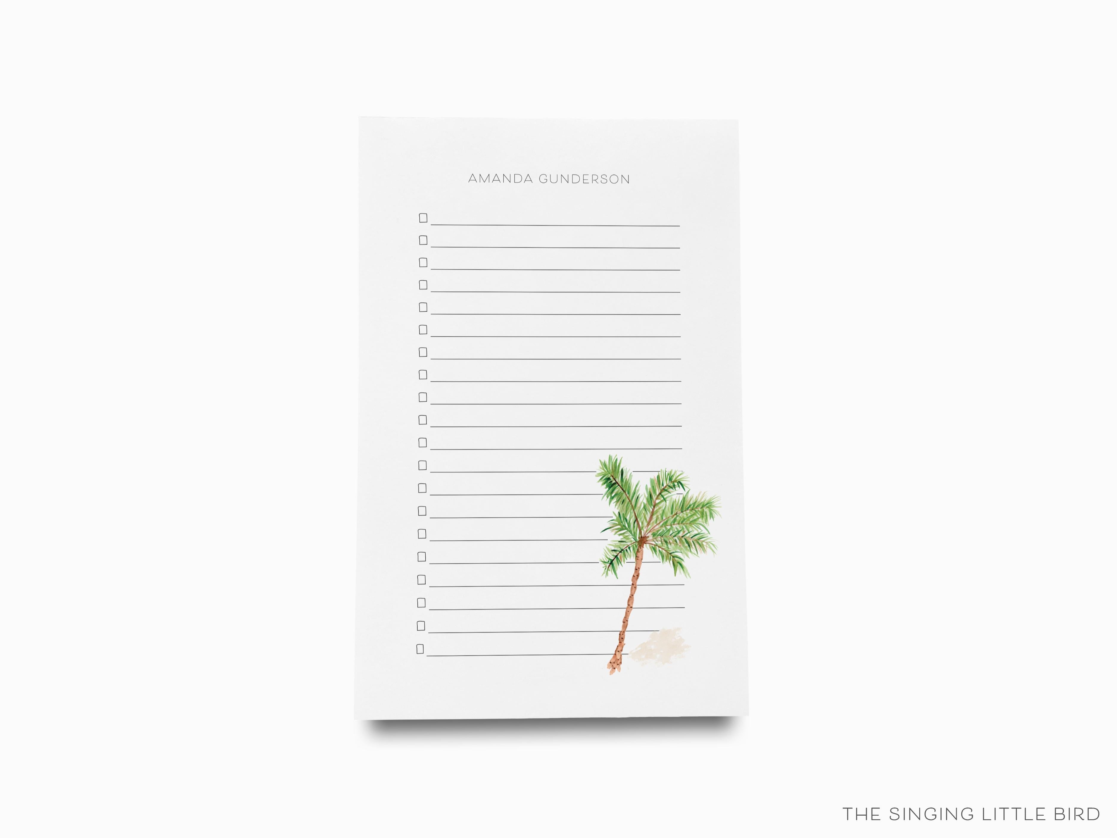 Personalized Palm Tree Notepad-These personalized notepads feature our hand-painted watercolor Palm Tree, printed in the USA on a beautiful smooth stock. You choose which size you want (or bundled together for a beautiful gift set) and makes a great gift for the checklist and beach lover in your life.-The Singing Little Bird