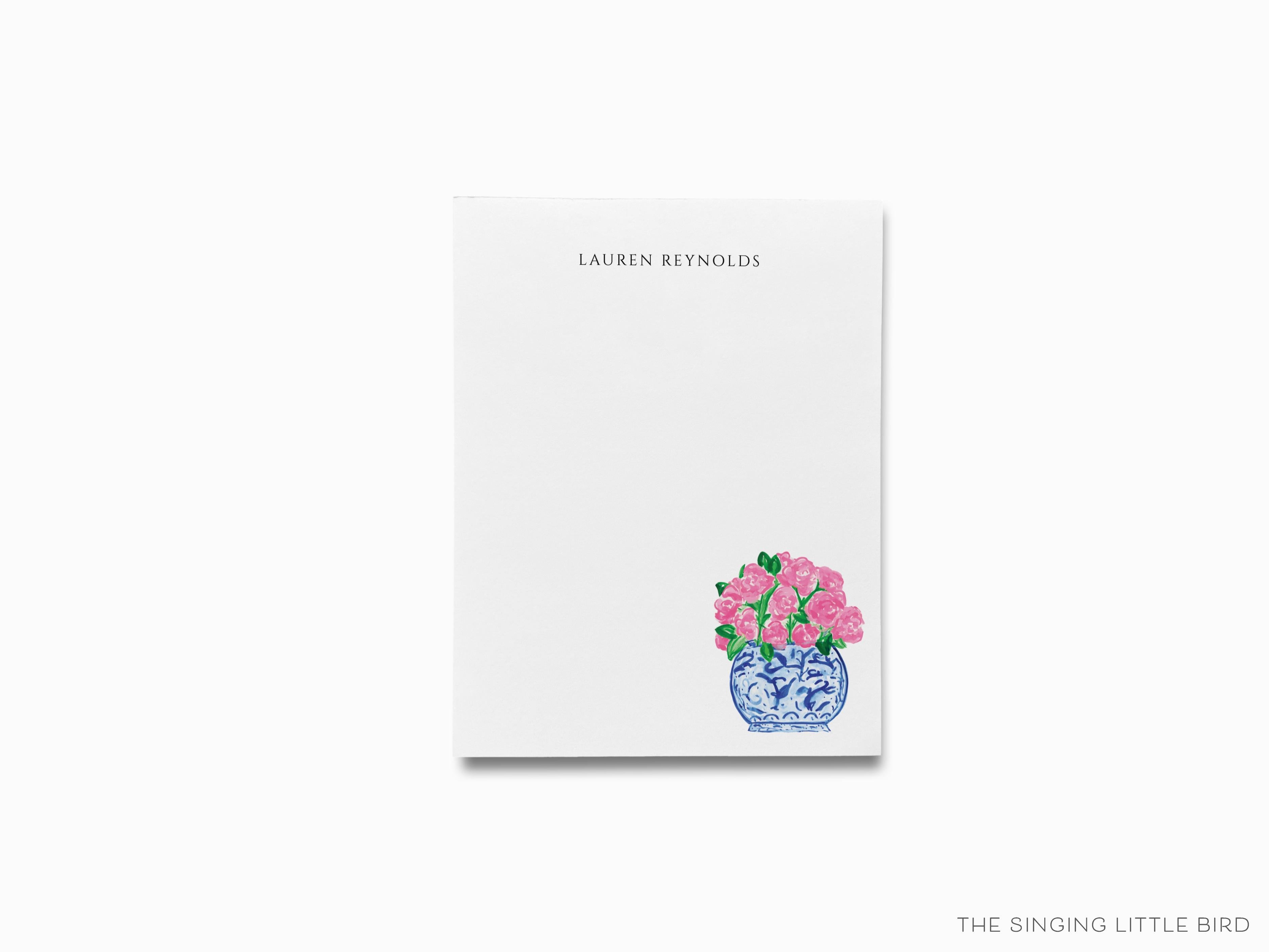 Personalized Peonies in Ginger Jar Notepad-These personalized notepads feature our hand-painted watercolor Peonies in Ginger Jar, printed in the USA on a beautiful smooth stock. You choose which size you want (or bundled together for a beautiful gift set) and makes a great gift for the checklist and peony lover in your life.-The Singing Little Bird