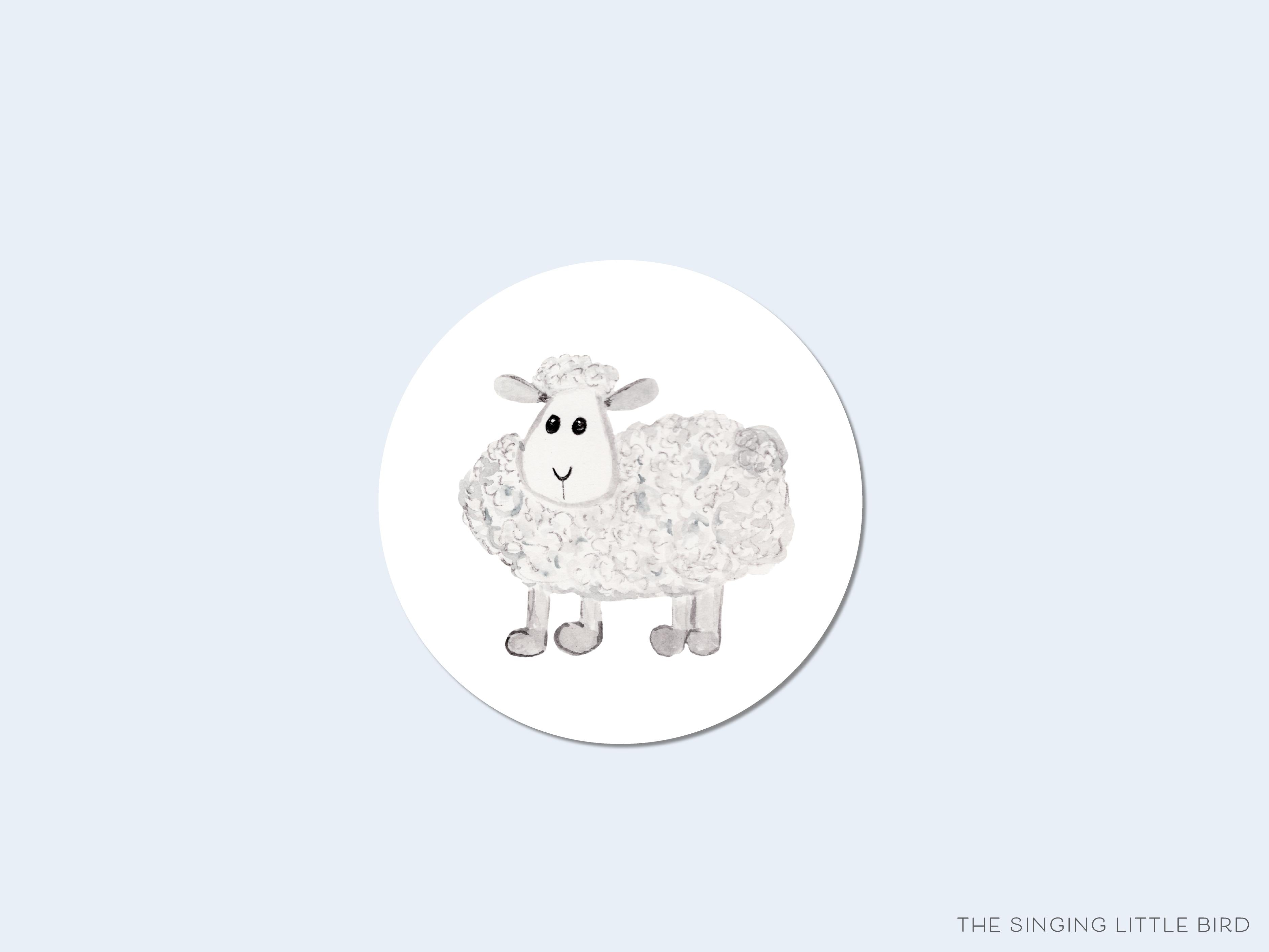 Sheep Round Stickers-These matte round stickers feature our hand-painted watercolor Sheep, making great envelope seals or gifts for the animal lover in your life.-The Singing Little Bird