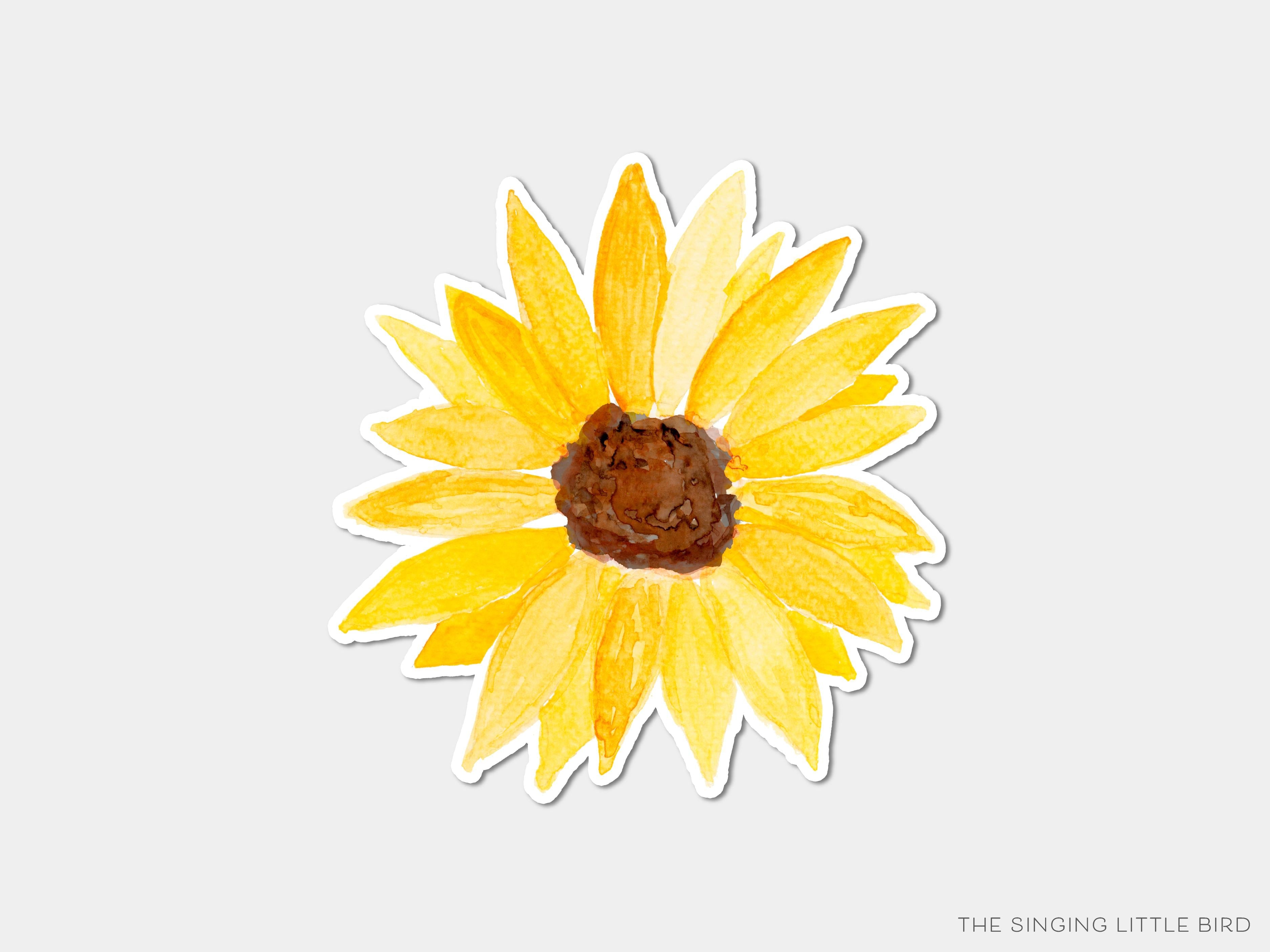 Sunflower Vinyl Sticker-These weatherproof die cut stickers feature our hand-painted watercolor Sunflower, making great laptop or water bottle stickers or gifts for the flower lover in your life.-The Singing Little Bird