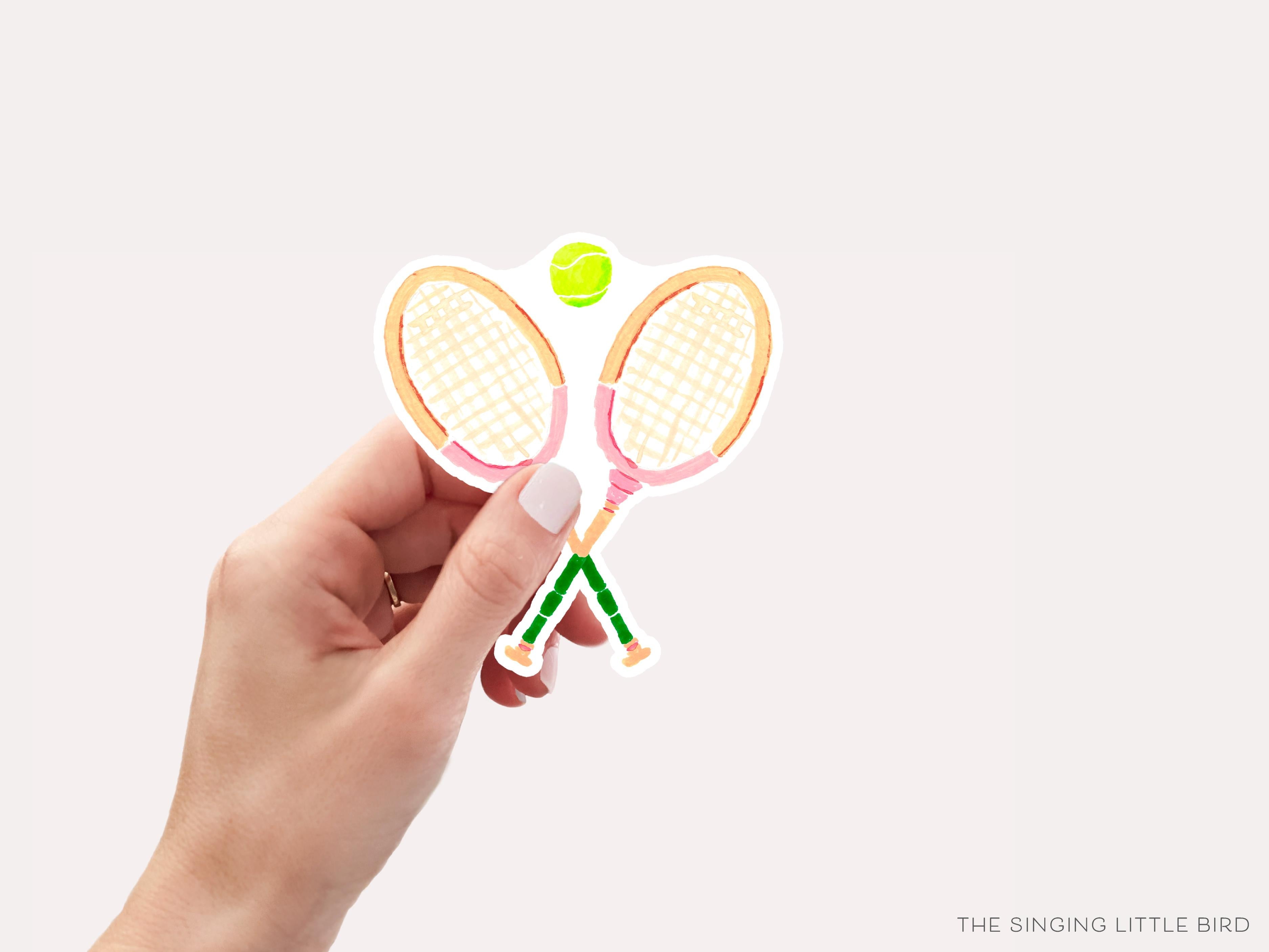 Tennis Vinyl Sticker-These weatherproof die cut stickers feature our hand-painted watercolor tennis rackets, making great laptop or water bottle stickers or gifts for the tennis lover in your life.-The Singing Little Bird