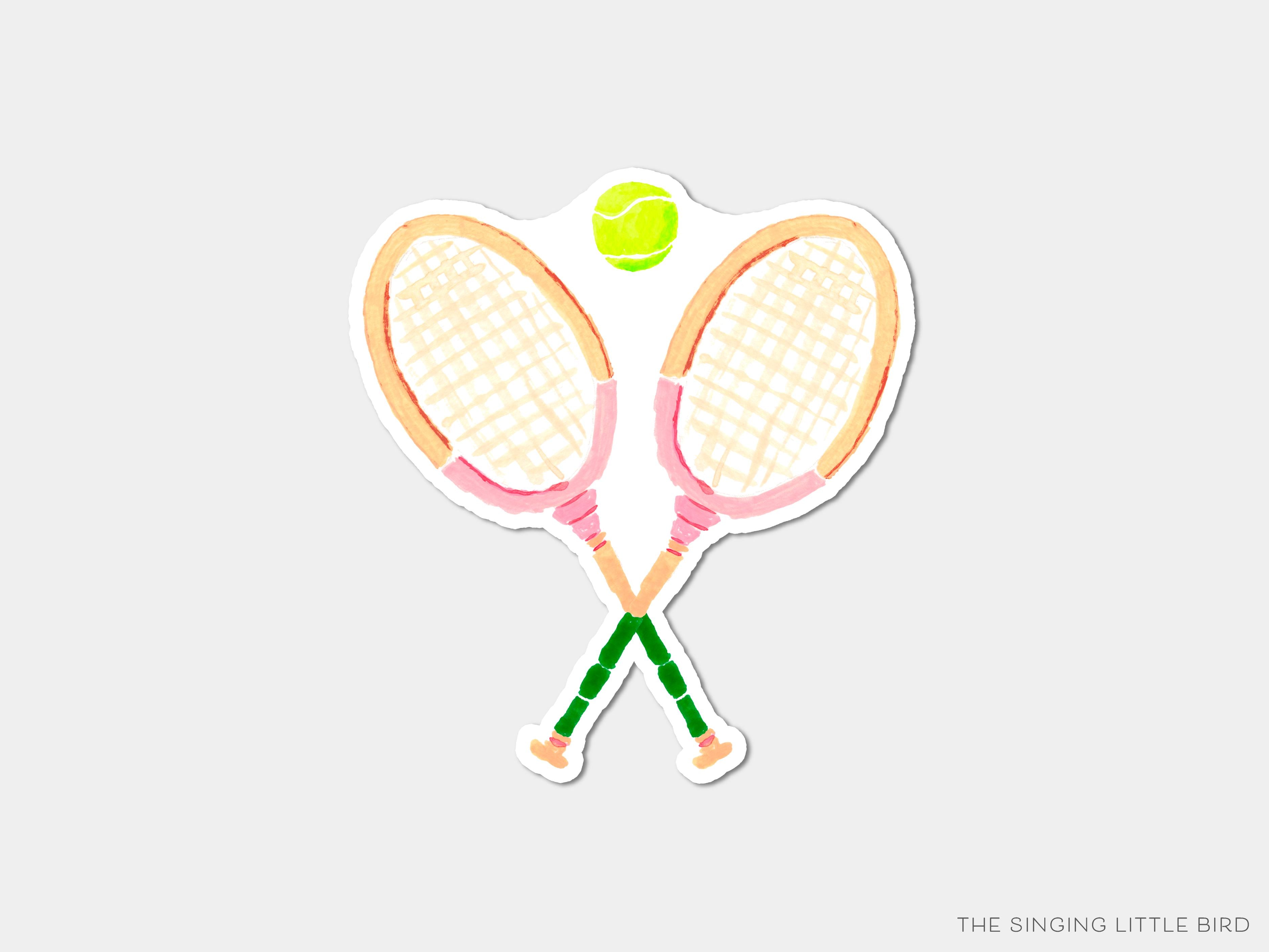 Tennis Vinyl Sticker-These weatherproof die cut stickers feature our hand-painted watercolor tennis rackets, making great laptop or water bottle stickers or gifts for the tennis lover in your life.-The Singing Little Bird