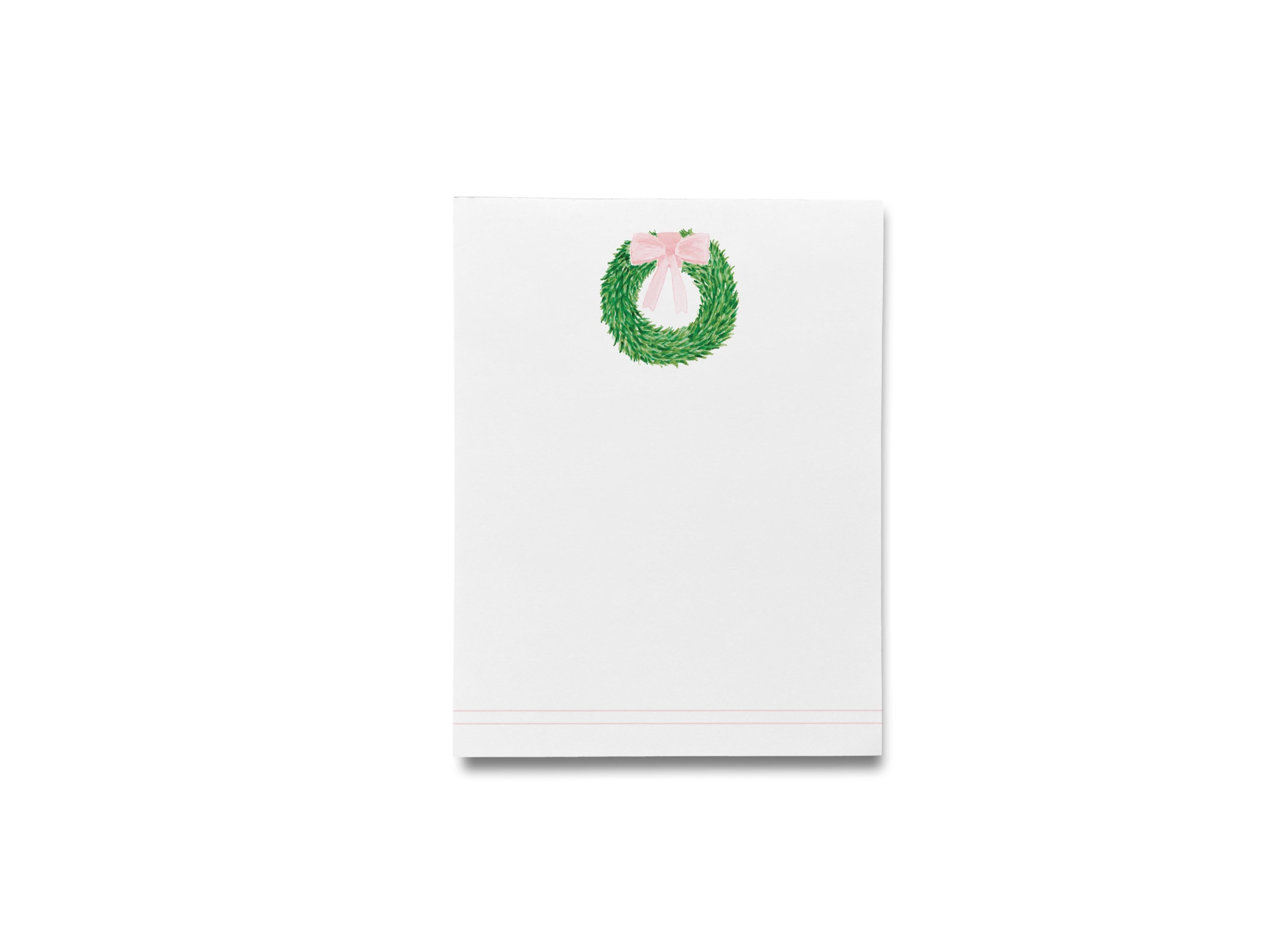 Wreath with Pink Bow Notepad-These notepads feature our hand-painted watercolor wreath with a bow, printed in the USA on a beautiful smooth stock. You choose which size you want (or bundled together for a beautiful gift set) and makes a great gift for the checklist and greenery lover in your life.-The Singing Little Bird