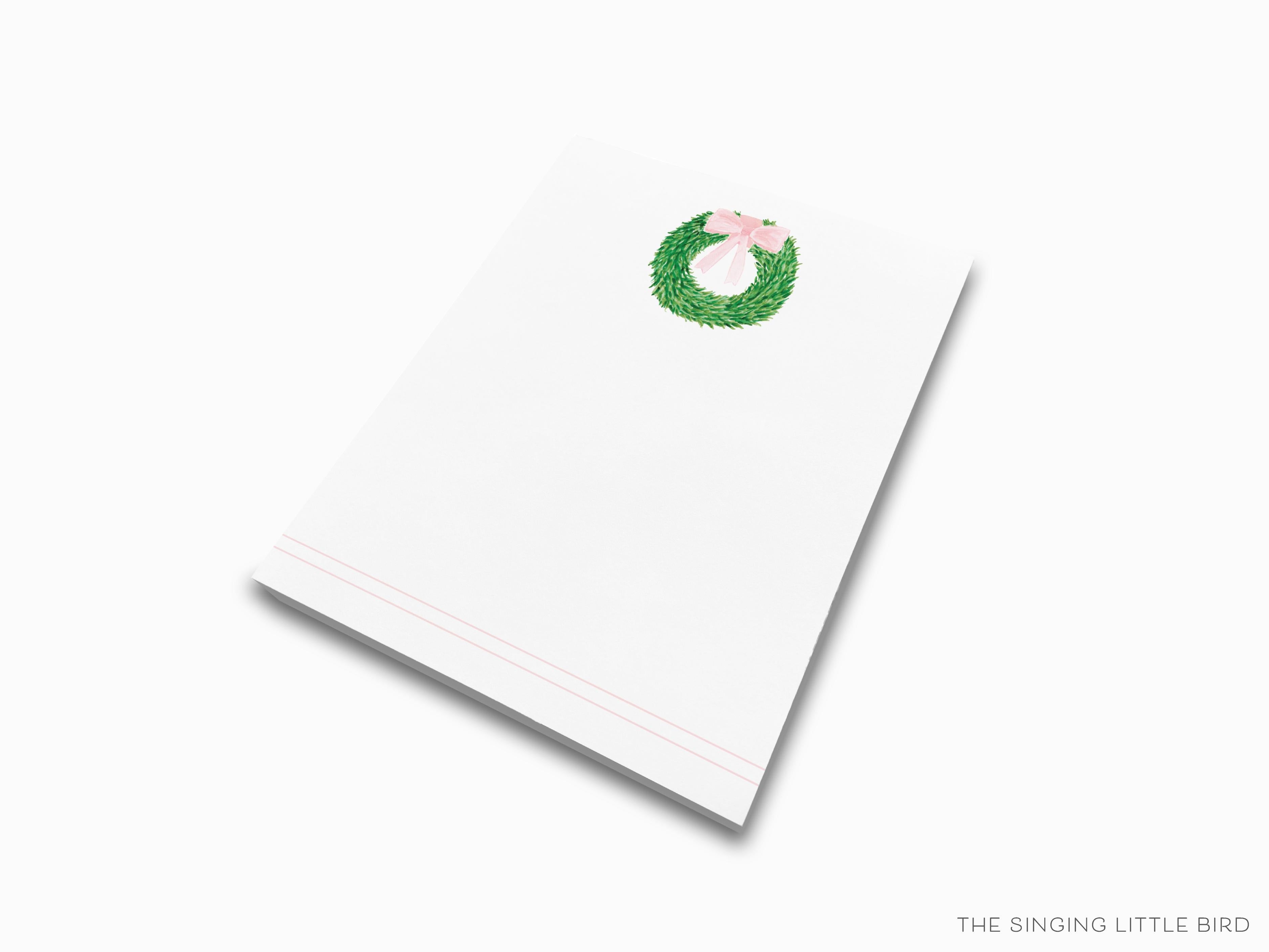 Wreath with Pink Bow Notepad-These notepads feature our hand-painted watercolor wreath with a bow, printed in the USA on a beautiful smooth stock. You choose which size you want (or bundled together for a beautiful gift set) and makes a great gift for the checklist and greenery lover in your life.-The Singing Little Bird