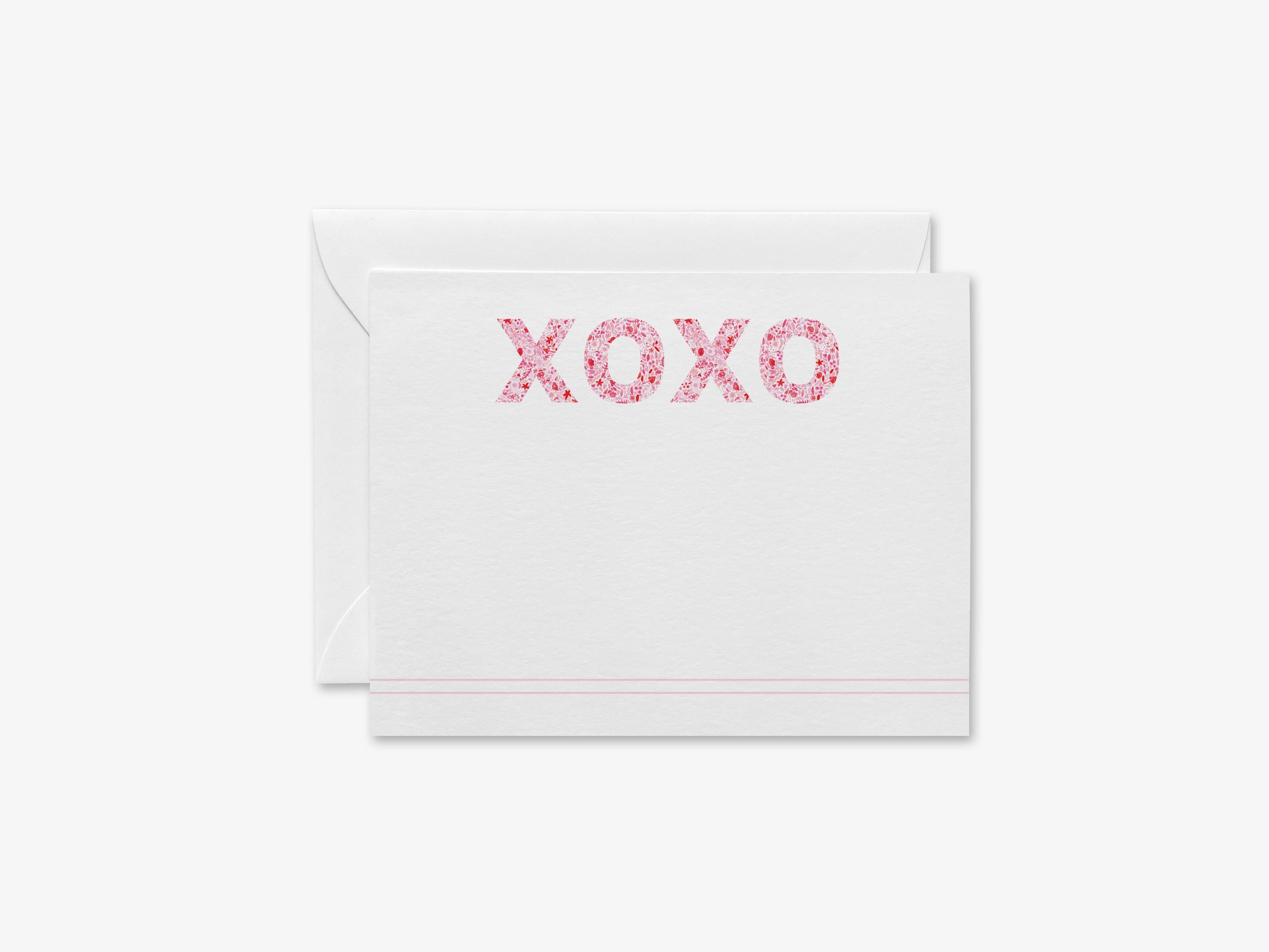 XOXO Pink and Red Flat Notes [Sets of 8]-These flat notecards are 4.25x5.5 and feature our hand-painted watercolor pink and red XO, printed in the USA on 120lb textured stock. They come with white envelopes and make great thank yous and gifts for the hugs and kisses lover in your life.-The Singing Little Bird